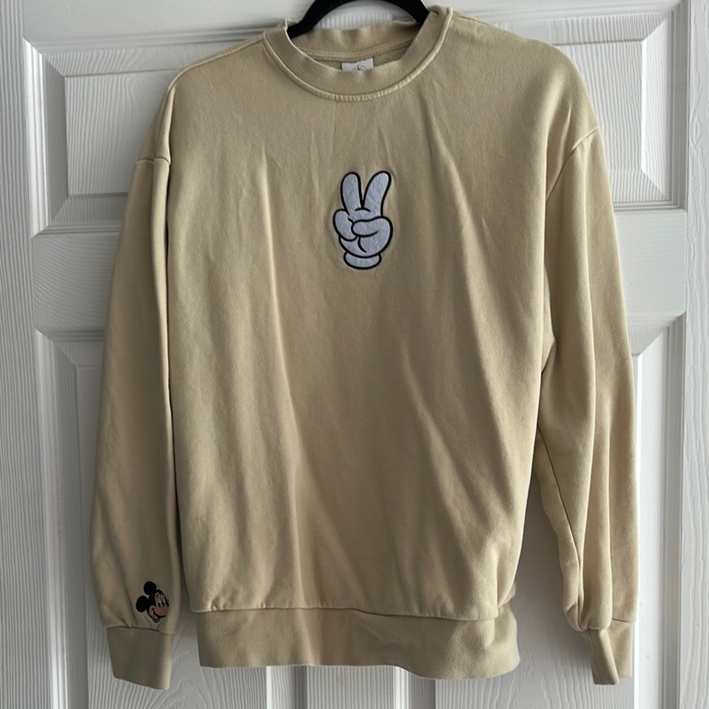 Disney Parks Mickey Peace Sign Cream Sweater